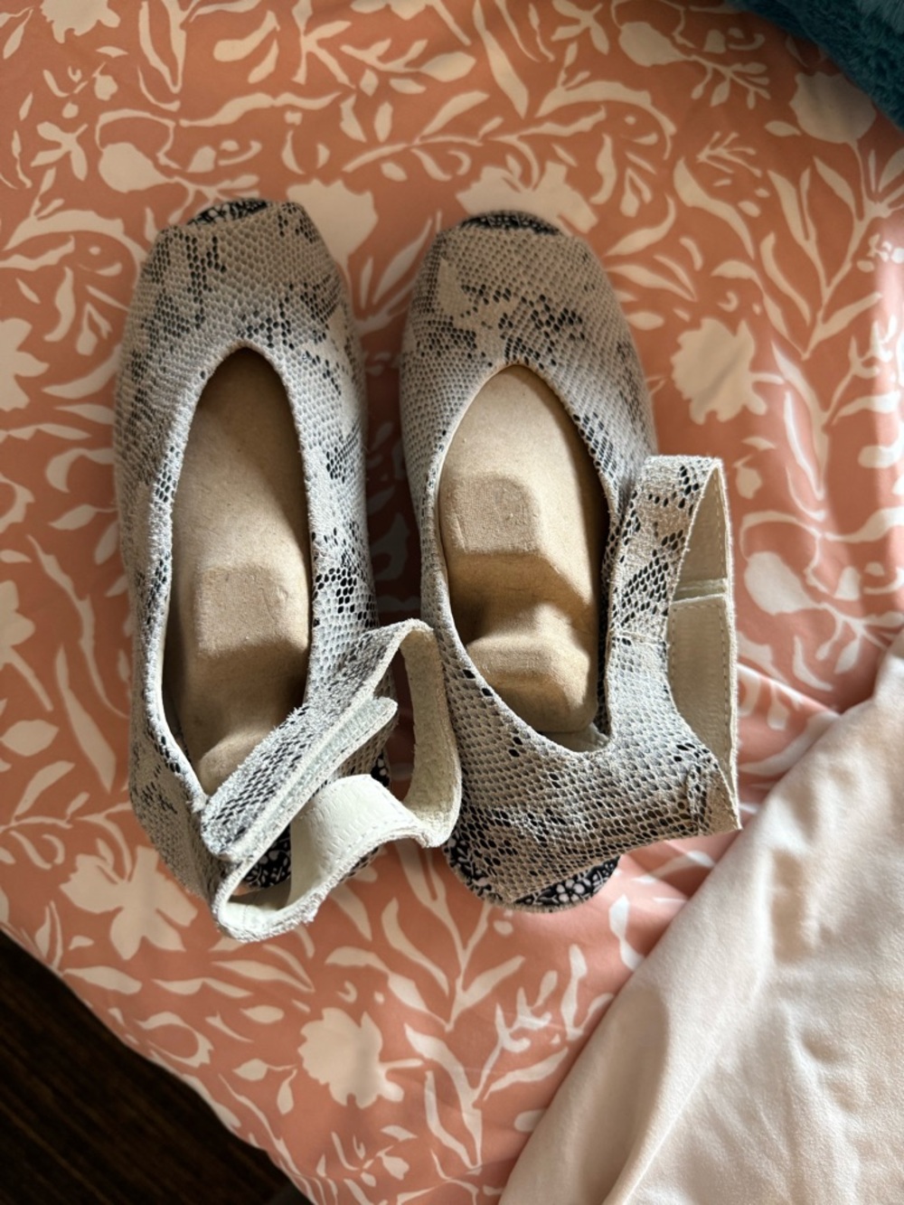 Snake-Print Mary Jane Flats in Light Gray and Black